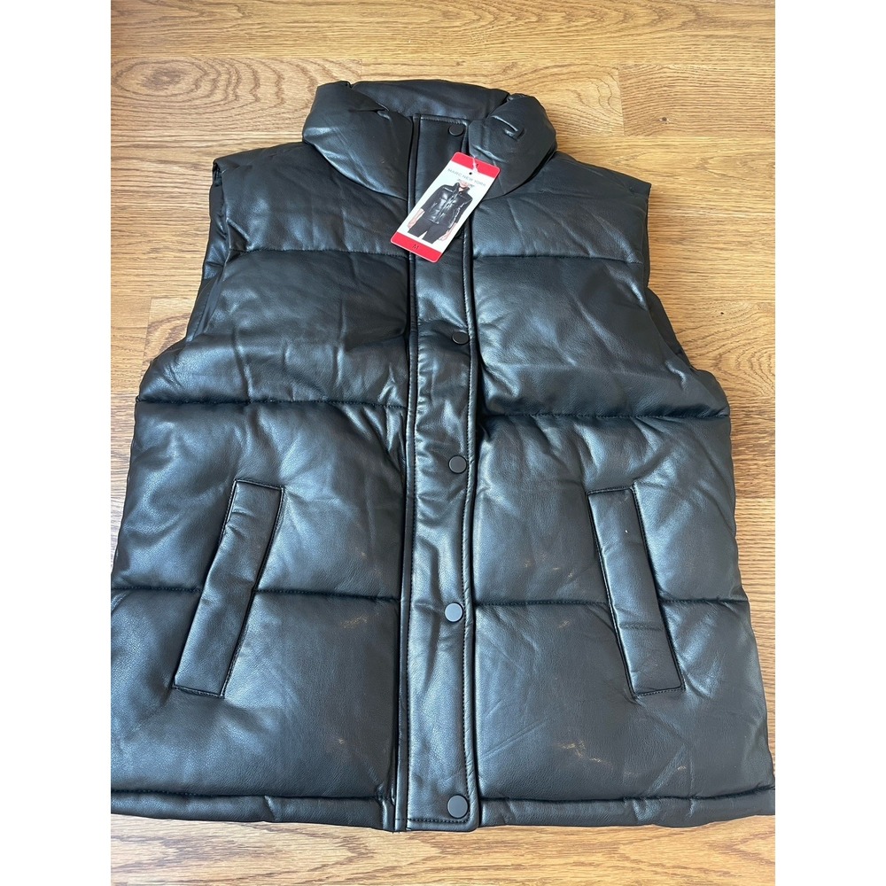 Marc New York Faux Leather Full Zip Puffer Vest Black Womens Size M 1709362